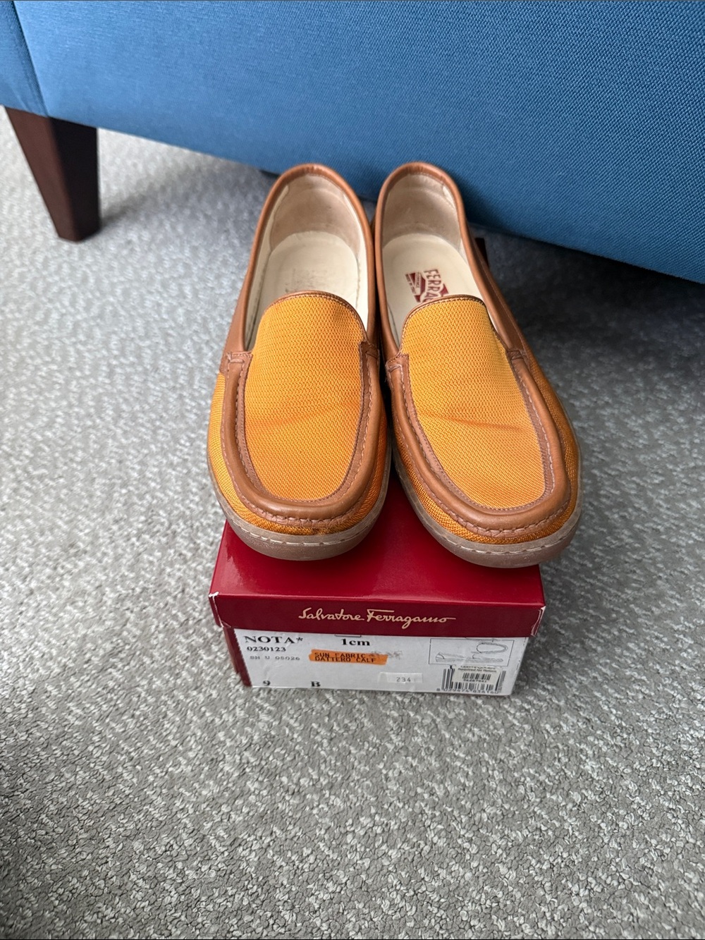 Salvatore Ferragamo Orange and Tan Leather Loafers